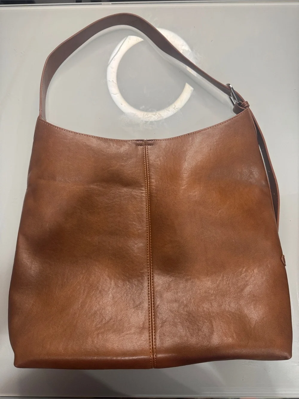 Cognac Vegan Leather Shoulder Bag and Pouch